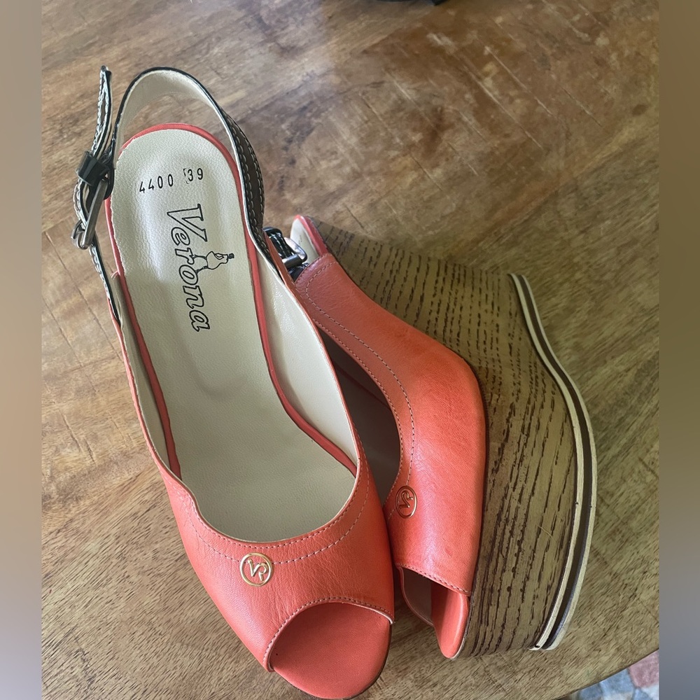Verona Coral Peep-Toe Wedge Sandals
